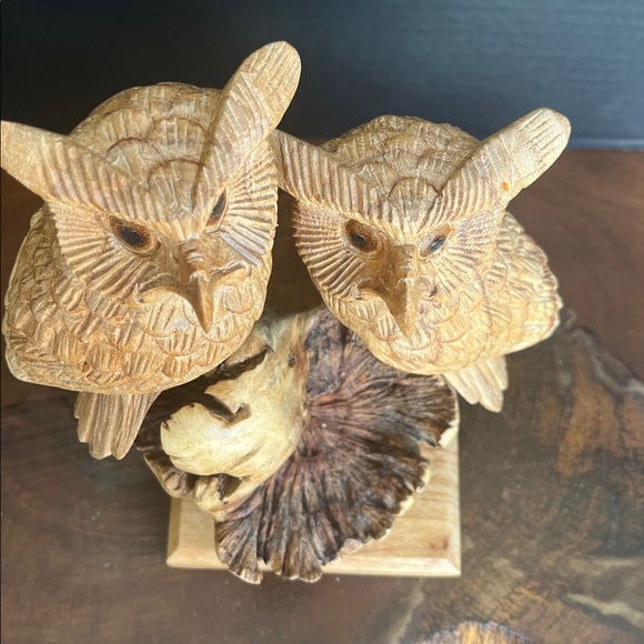“hoo” Loves Owls 101: Hand-Carved Twin Owls on Natural Wood Base-by Yudi Suardi - Picture 6 of 7